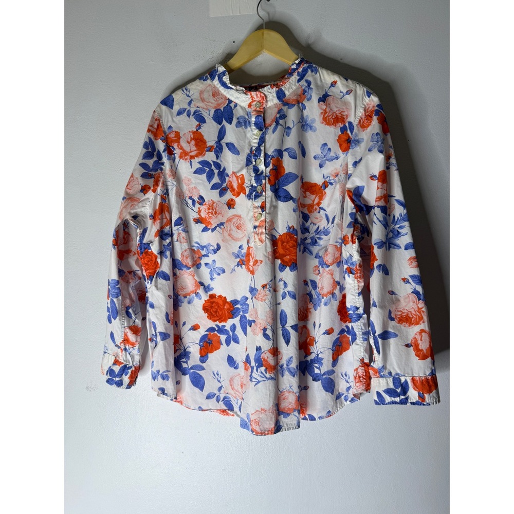Talbots Blouse/Tunic Floral Roll-Tab/Long Sleeve Cotton Ruffle Neck Size 3XP